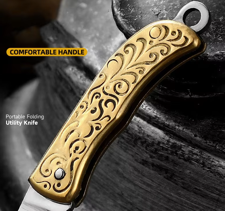 Mini Folding Keychain Knife Gold Handle