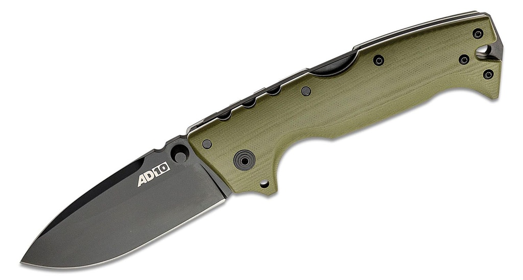 Cold Steel Ad-10 Black Drop Point Blade, Contoured OD Green G10 Handles