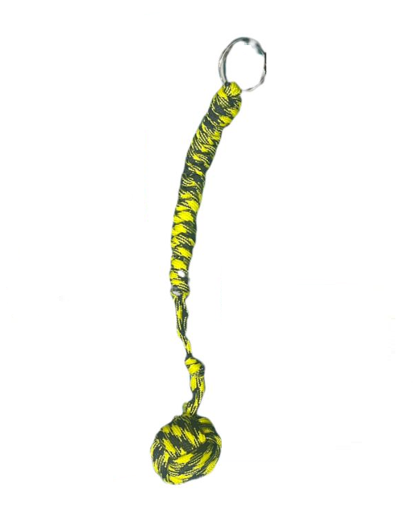 Large Monkey Fist Paracord Keychain - CAMOUFLAGE - Yellow and Black