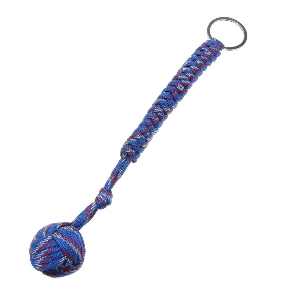 Large Monkey Fist Paracord Keychain - CAMOUFLAGE - Blue and Red And white