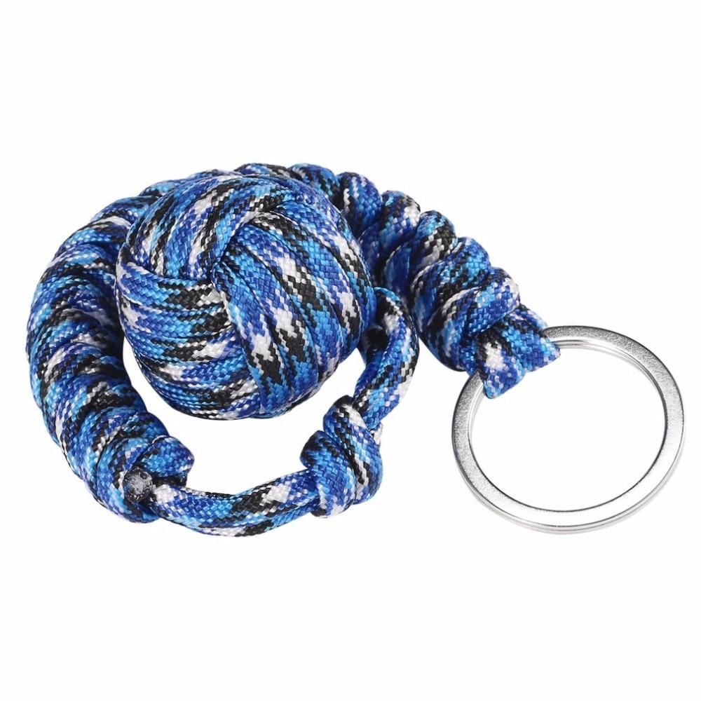 Large Monkey Fist Paracord Keychain - CAMOUFLAGE - Black and Blue and white