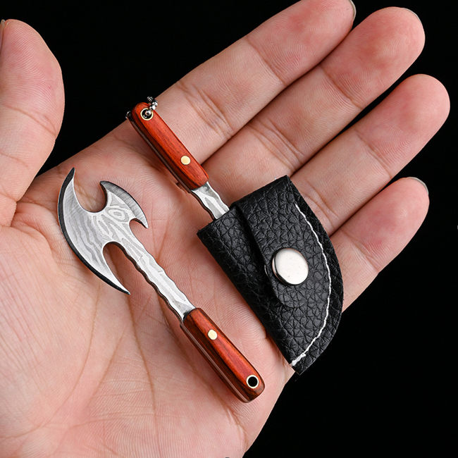 Mini Keychain Damascus Double Axe 