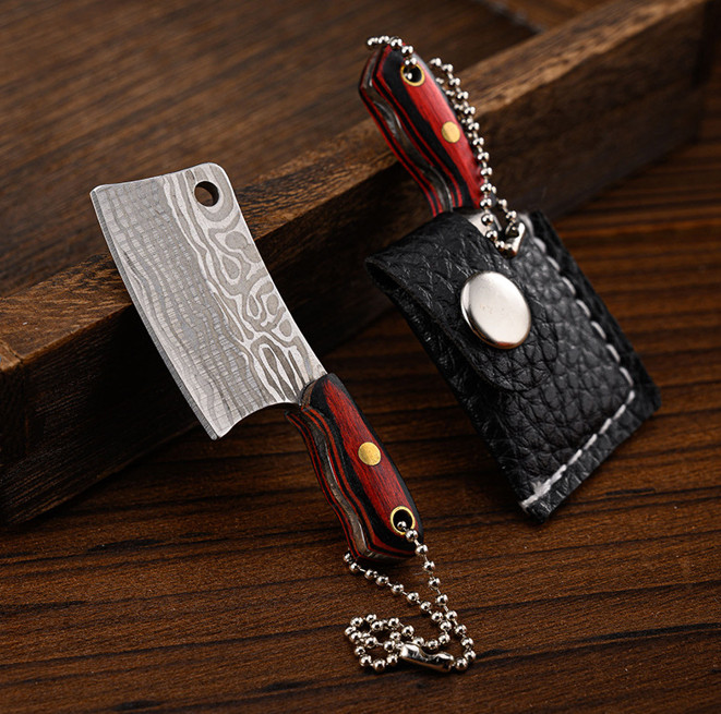 Mini Keychain Damascus Cleaver