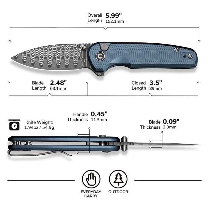 CIVIVI Mini Shakan Blue - Damascus 