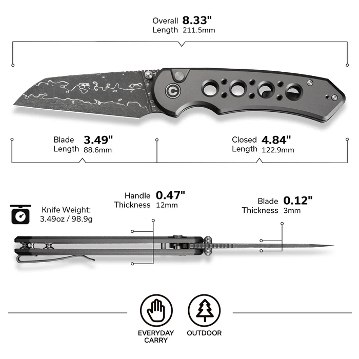 CIVIVI Pragma Prime Aluminum - Damascus 