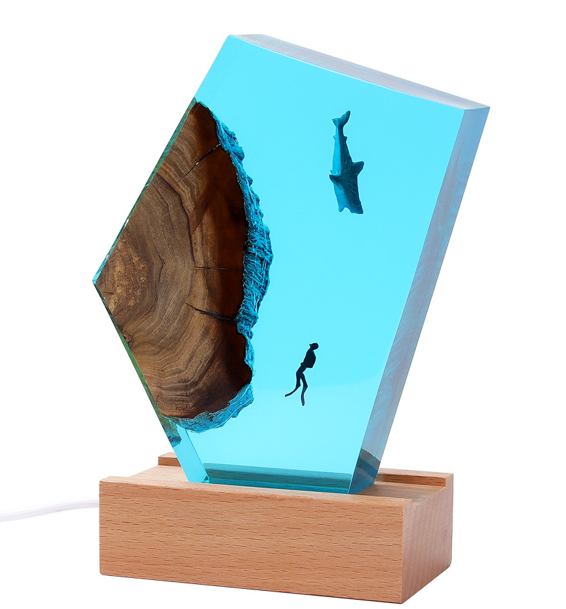 Resin LED Light Set Turtle with Diver