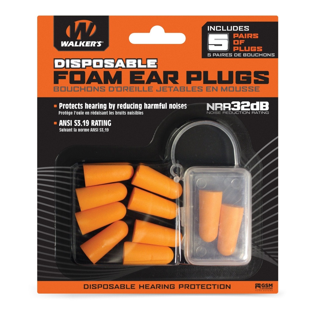 Walker's Foam Ear Plugs 5 Pair GWP-FP5PK