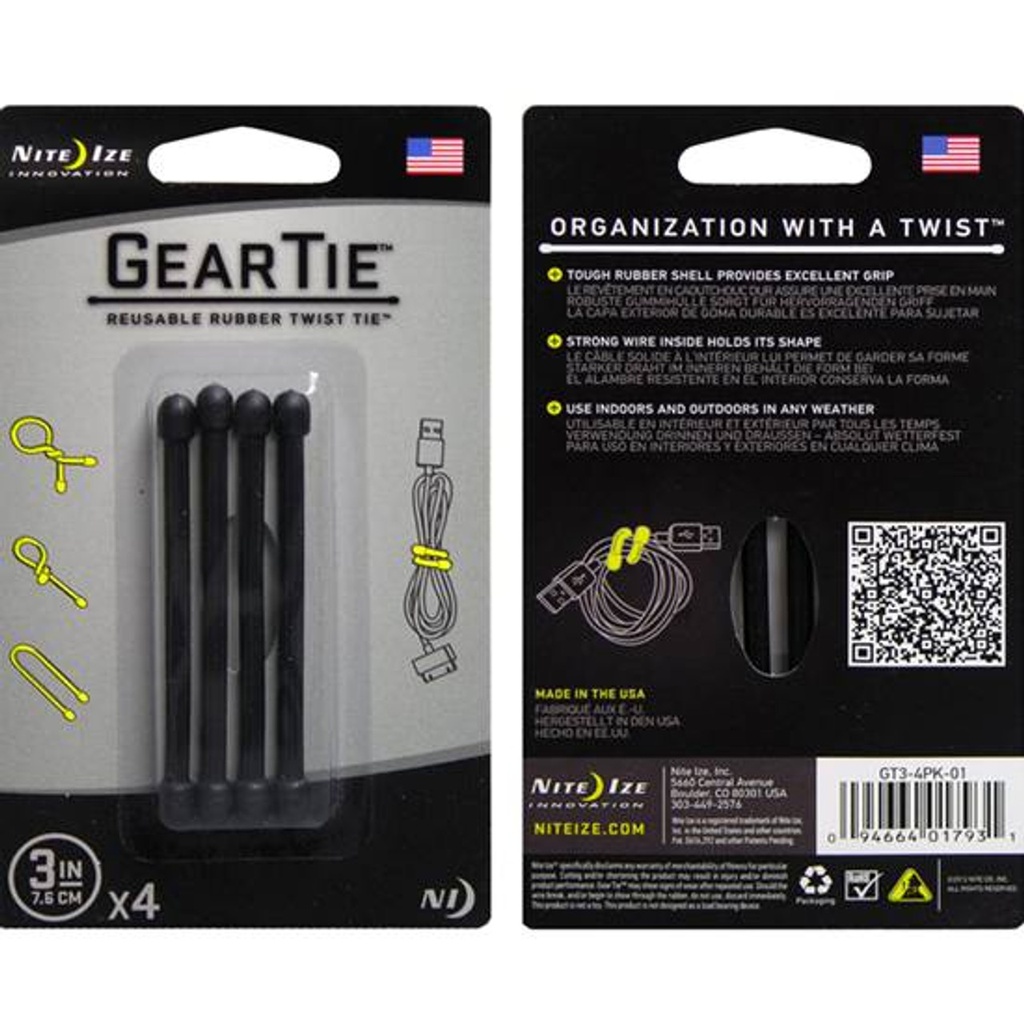 Nite Ize Gear Tie 3 - Black 4 Pack