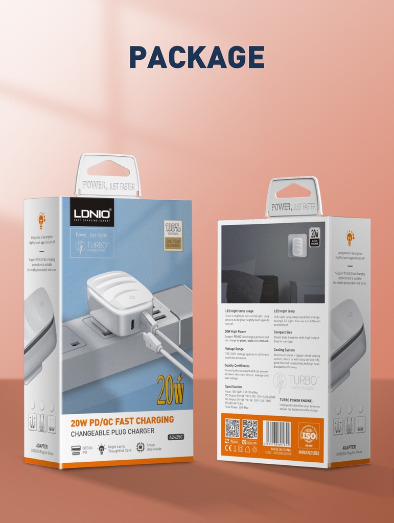 LDNIO HOME CHARGER A2425C With USB to Type-C