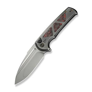 WE KNIFE Sylox Polished Gray Titanium Handle With Lava Flow Fat Carbon Fiber Inlay