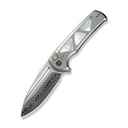 WE KNIFE Sylox Polished Bead Blasted Titanium Handle With Mother of Pearl Inlay Hugin Damasteel