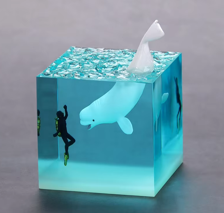 Resin White Dolphin With Diver