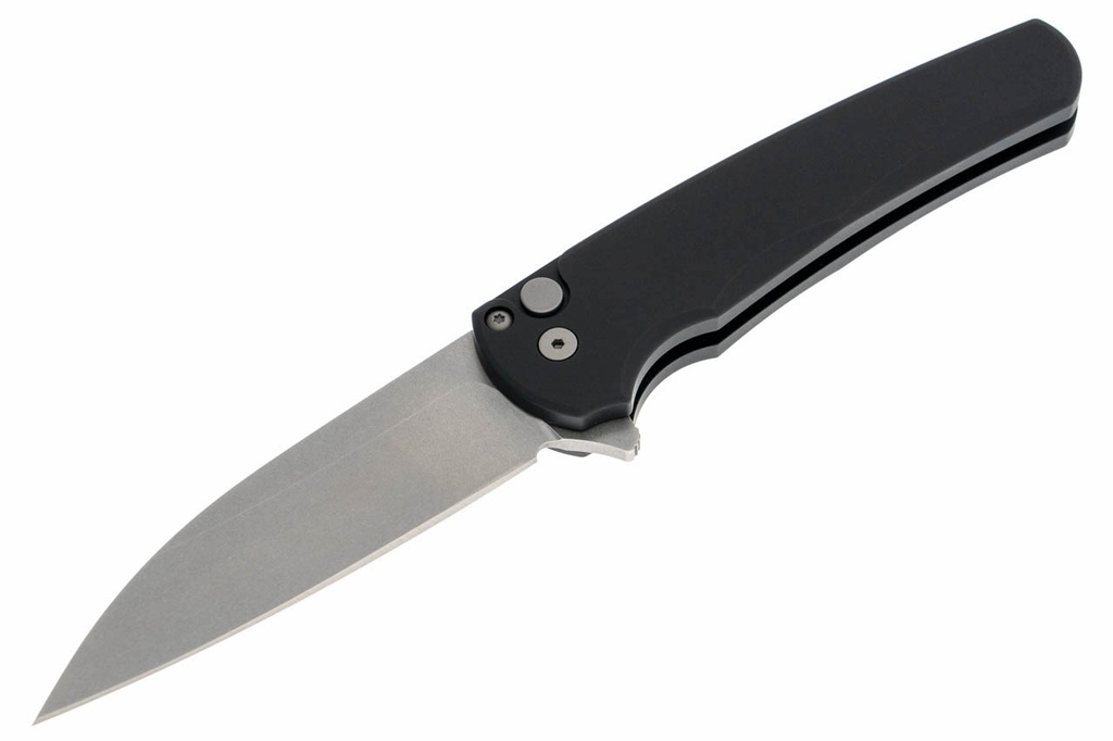 Pro-Tech Malibu Wharncliffe - Black Handle - Stonewashed Blade