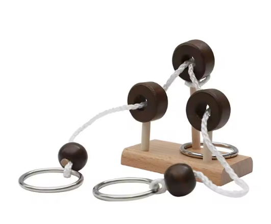 BRAIN PUZZLE Wood with rope