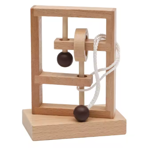 BRAIN PUZZLE Wood with rope 