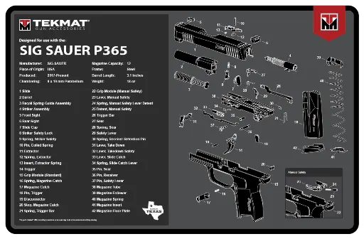 [TEK-R17-SIGP365] Tekmat Sig Sauer P365 - Gun Cleaning Mat 