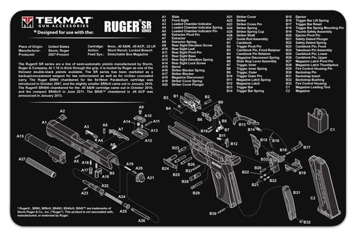 [TEK-R17-RUGER-SR9] Tekmat Ruger SR 9 (SR 40) - Gun Cleaning Mat
