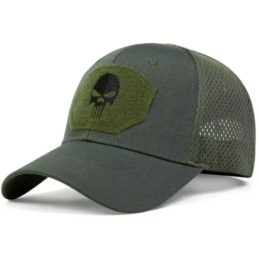 [CAP-MZY-GR] Embroidered Punisher SKull Cap - Green