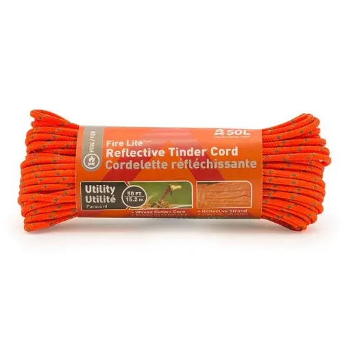 [0140-1734] SOL - Paracord Reflective Tinder Cord Fire Lite™ - 15.2 m (50 ft) - Orange