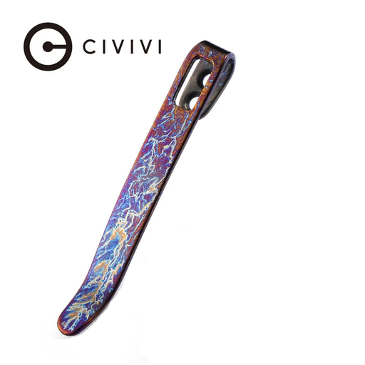 [T002A-55MM] CIVIVI Flamed Blue / Purple Titanium Pocket Clip 55MM
