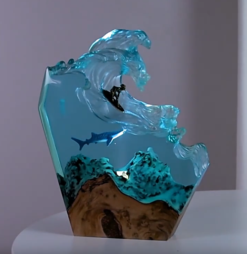 [21-1] Resin LED Light Set Whale Surfer Jellyfish Night Light Home - Small