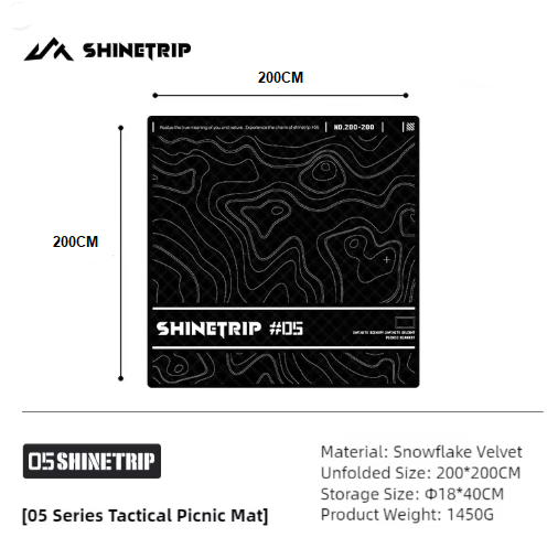 [A536-H0M/Black] Shine trip Tactical Picnic Mat Black - Medium