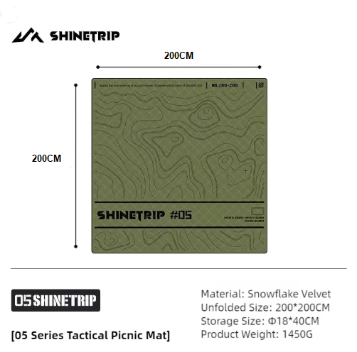 [A536-D0M/Green] Shine trip Tactical Picnic Mat Green - Medium