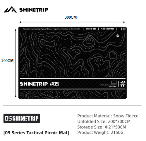 [A536-H0L/Black] Shine trip Tactical Picnic Mat Black - Large