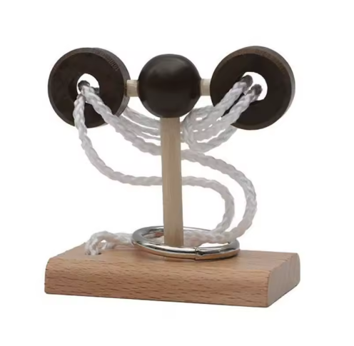 [7718-5] BRAIN PUZZLE Wood with rope 