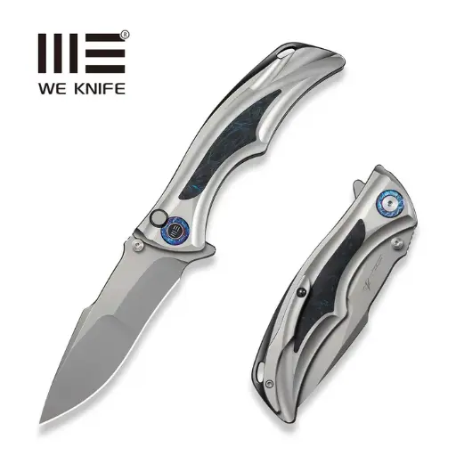 [WE24054-1] WE KNIFE Tighe Down Gray Titanium Integral Handle With Black & Blue Carbon