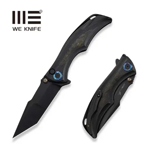 [WE24054B-1] WE KNIFE Tighe Down Black Titanium Integral Handle With Black & Yellow Carbon Fiber