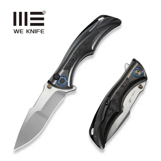 [WE24054-2] WE KNIFE Tighe Down Polished Gray Orange Peel Textured Titanium Integral Handle With Rose Carbon Fiber