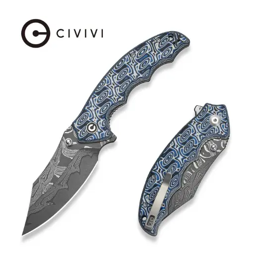 [C24068-DS1] CIVIVI Pentad Blue Vortex Micarta - Damascus
